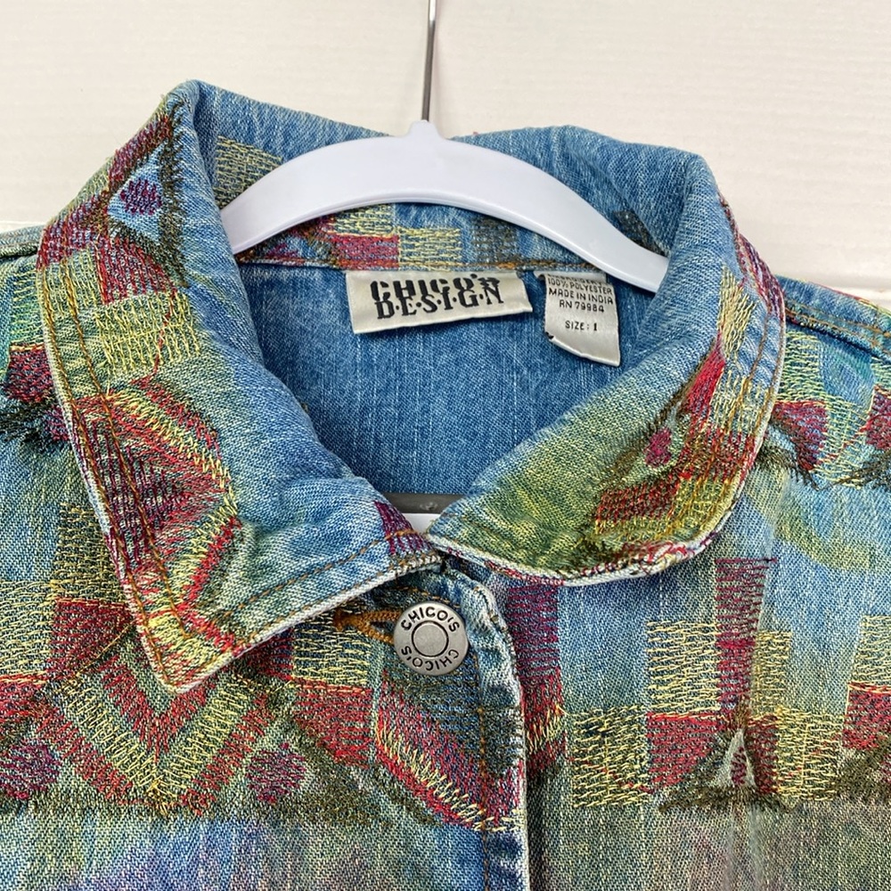 •Chico’s Design Embroidery Denim Rainbow Jacket Vintage - Picture 7 of 9
